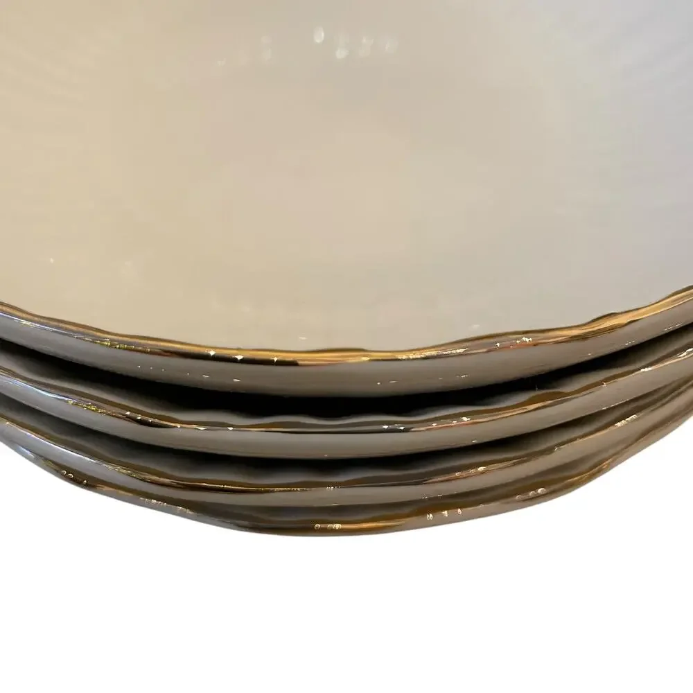 Eaton Fine Dining Porcelain 8.5in Pasta Bowl Set of 4 Aubrey White Gold Trim New